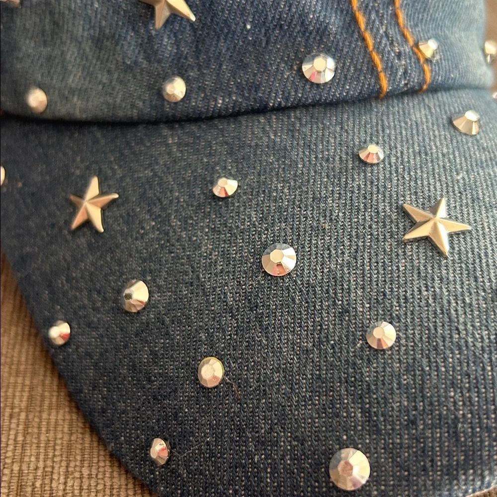 LA VALENTINA Denim Bling Baseball Hat Silver Stars and Rhinestones NWT